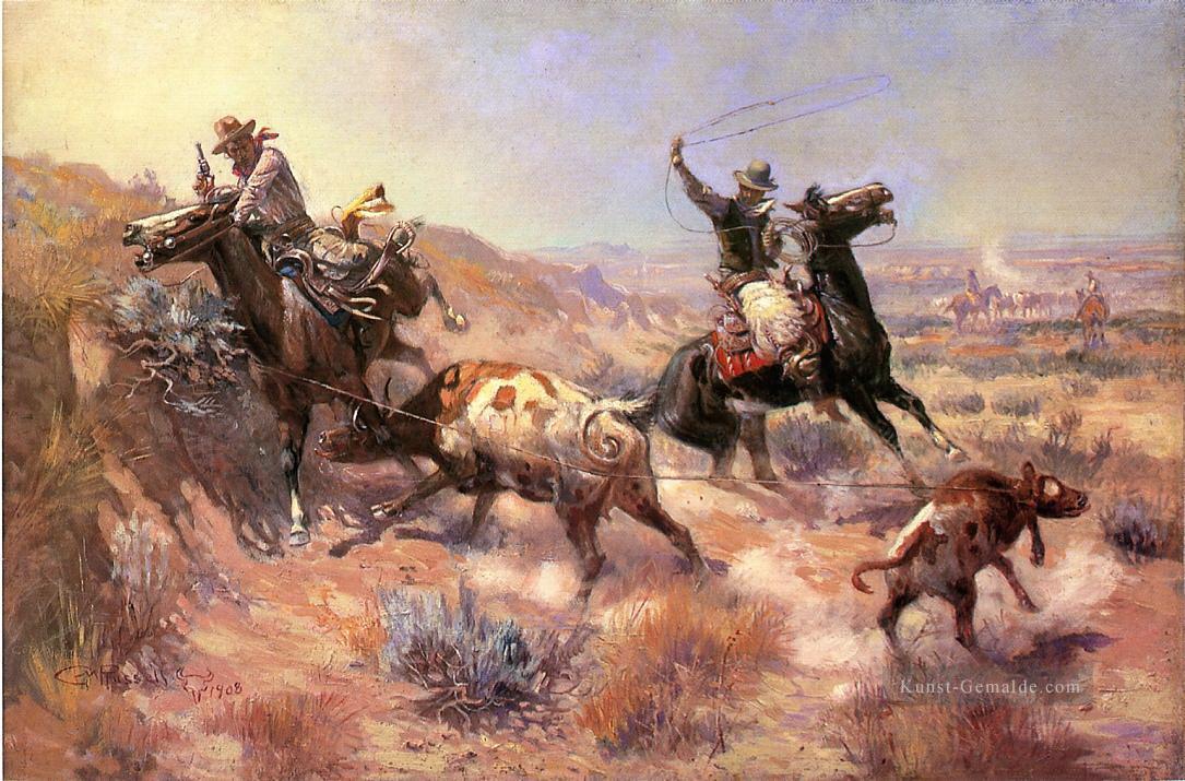eine ernste Zwangslage 1908 Charles Marion Russell Indiana Cowboy Ölgemälde